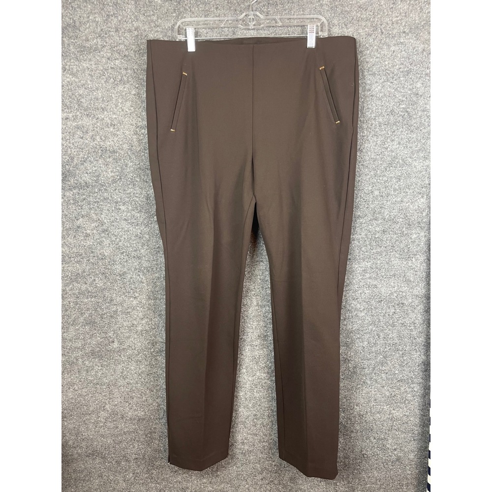 Chico's Slim Leg Trousers Women 3R Size 16 Brown Excellent Stretch Pull On